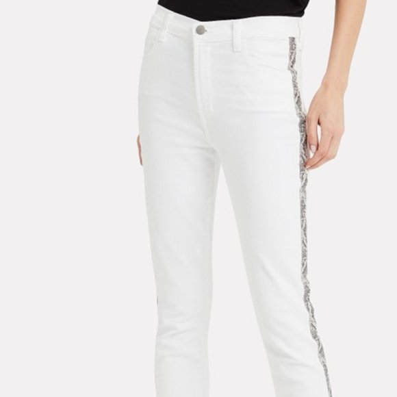 JBRAND ALANA SNAKESKIN STRIPE JEANS IN WHITE Size 26 - Picture 1 of 4